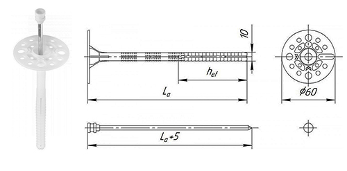 чертеж Дюбеля для крепления теплоизоляции с металлическим стержнем и термоголовкой 